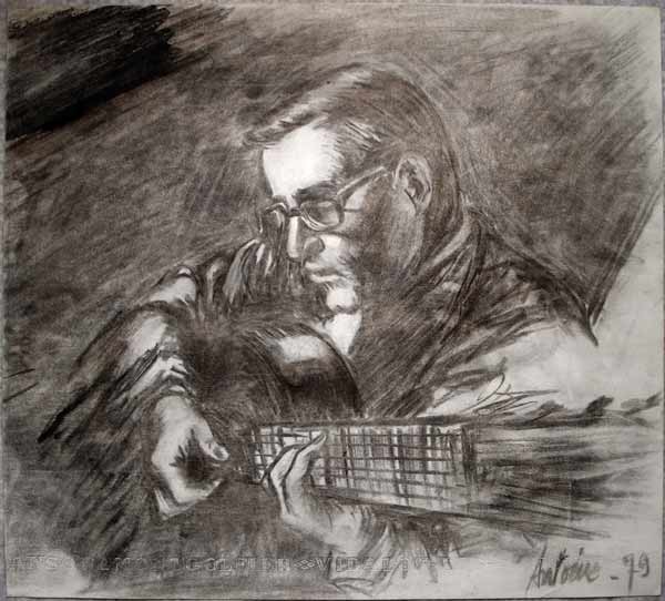 Guitariste classique Fusain - Beaux-arts 1979 © antonio alvarez