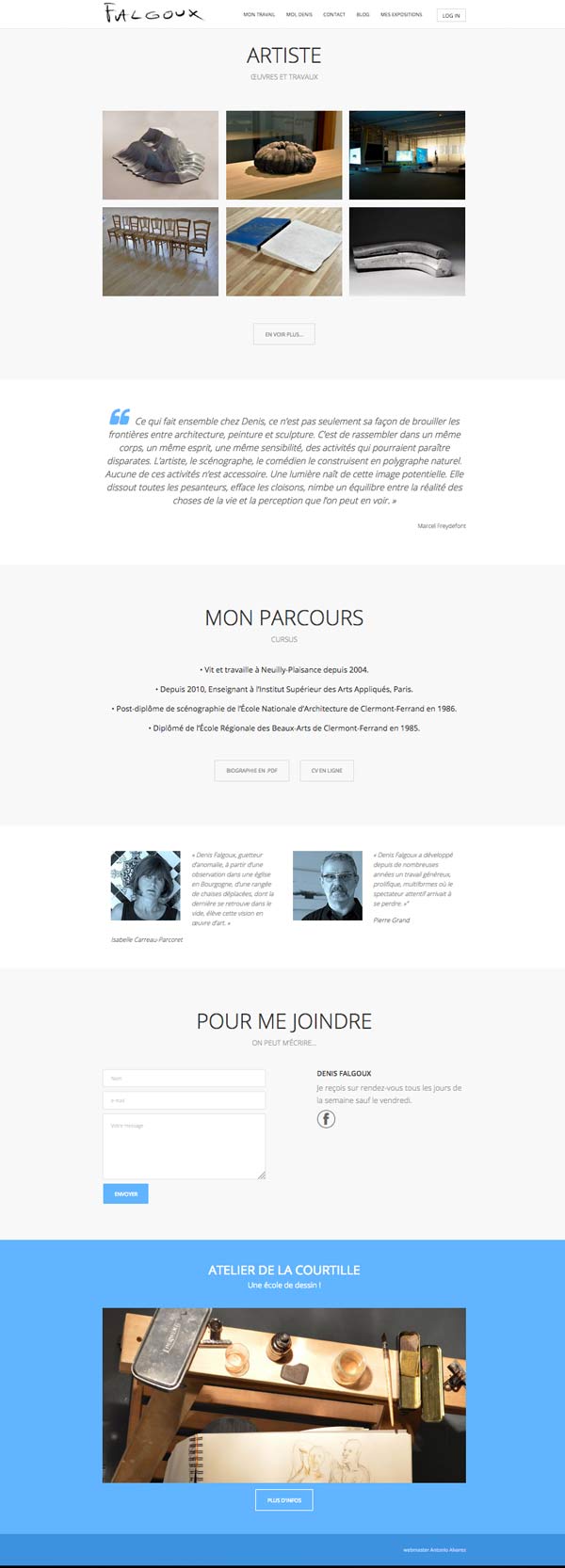 Antonio Alvarez - Réalisation Site internet/blog pour Denis Falgoux, artiste plasticien Homepage
