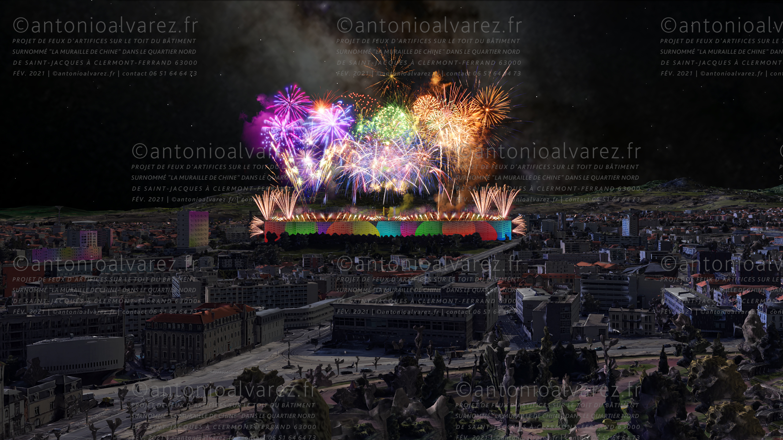 PROJET DE FEUX D'ARTIFICES TIRÉS DU HAUT DU TOIT DE LA MURAILLE DE CHINE. © Antonio Alvarez - fév. 2021